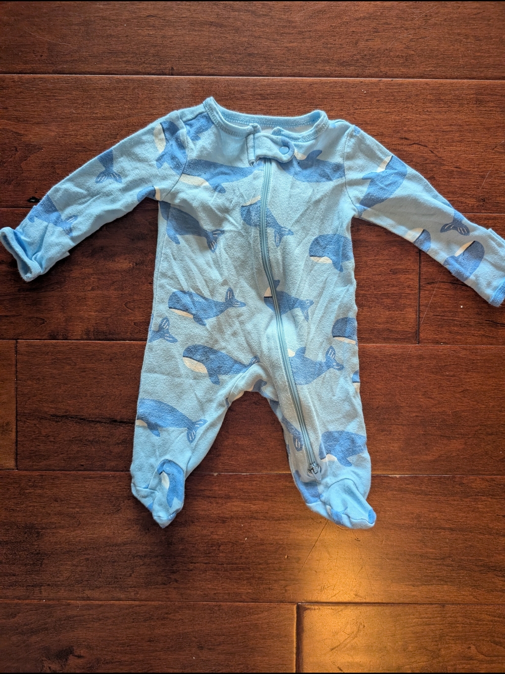 Carter's Light Blue Whale Print Zip Footed Baby One-Piece